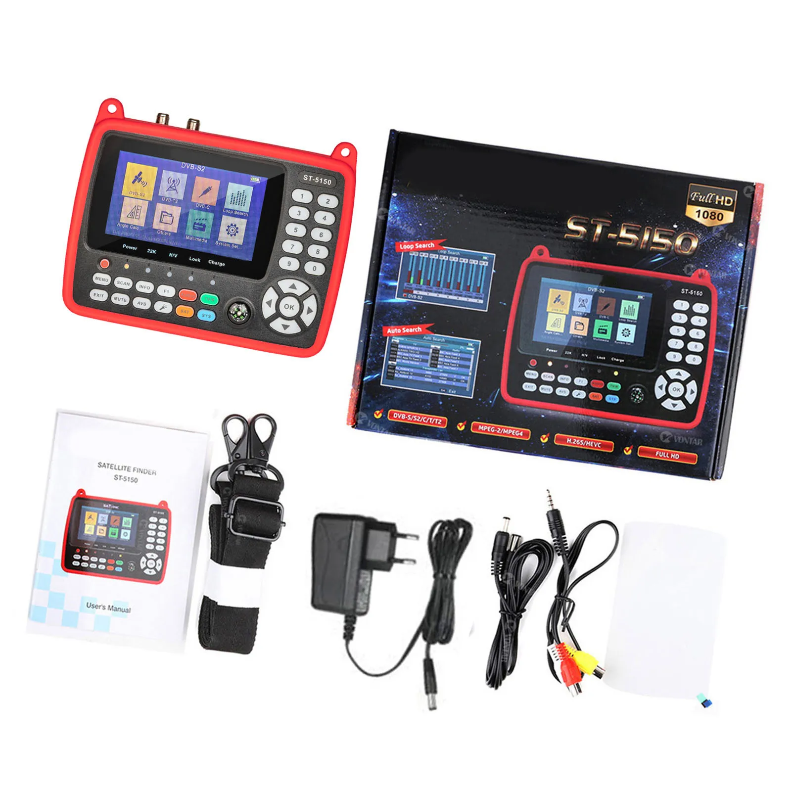 ST-5150 4.3in DVB-S2/T2/C COMBO HD Satellite TV Signal Finder Digital Handheld Signal Meter Satellite Finder H.265 HEVC MPEG-4