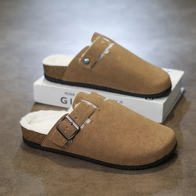 

Зимние мужские теплые тапочки, уличные сабо, шлепанцы, домашняя обувь с мягкой подошвой, обувь на плоской подошве, плюшевые уличные пляжные бархатные легкие повседневные сабо