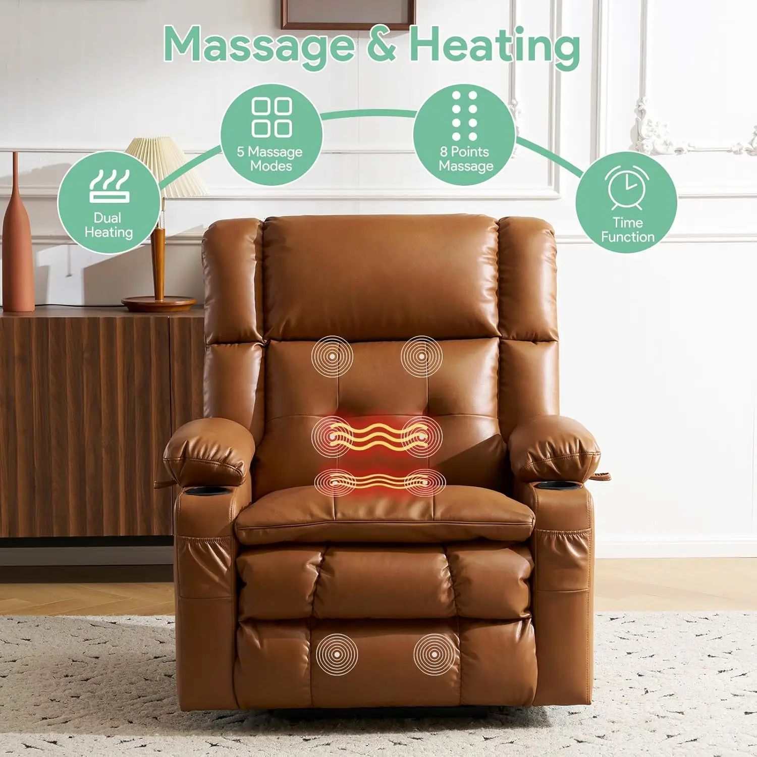 Oversized Dual Motor   Lift Recliner Chair for Elderly with Massage Heat Therapy Lay Flat Arm Storage for Living Room