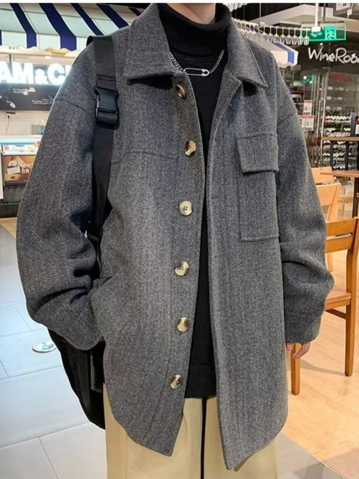 

Casual Men's Mid-Length Woolen Coat Autumn Winter Vintage Suit High-End Feeling Double-Sided Woolen Jaet Faionable Urban ...