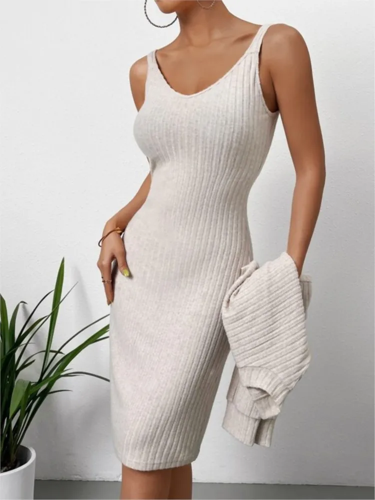 Elegant Slim Dress Set Women Spaghetti Strap Dresses Long Sleeve O Neck Tops Fashion Streetwear Vestidos Suits Autumn Winter New