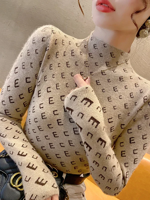   f Suéter de punto High Ne para mujer Faion Slim Fit Ropa interior Casual Sle Long Sve Poliéster Camere Blend