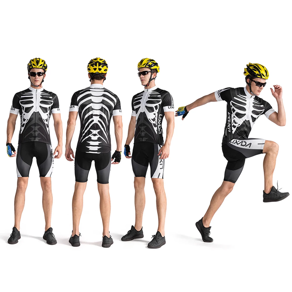 Herren-Fahrrad-Trikot-Set, atmungsaktiv, schnell trocknend, kurzärmelig, mit Gel gepolsterte Shorts,