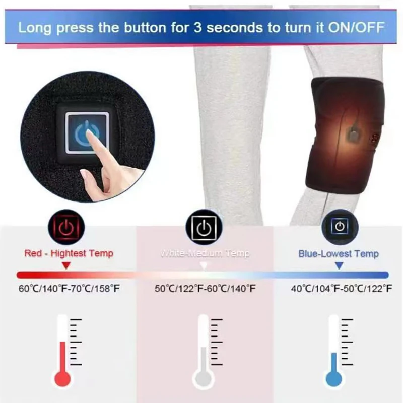 Electric Leg Heating Knee Pad 5V USB/Type-C Charging Heated Knee Brace 3 Heat Levels Knee Heating Pad For Knee Joint Pain Relief