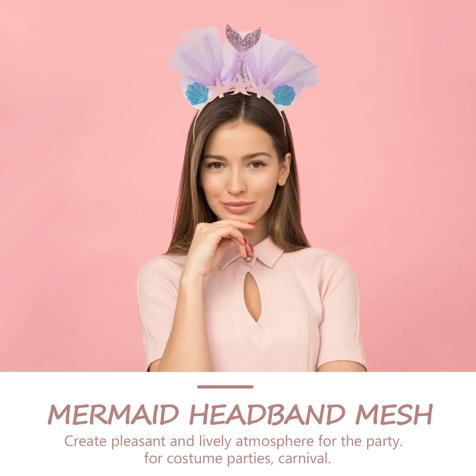 

Glitter Hair Hoop for Mermaid Style Sea Star Shell Mesh Band Comfortable Elastic Fit for Party Wedding Holiday