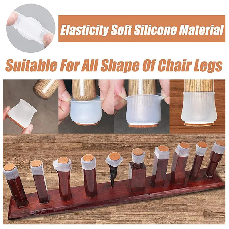 EYFL-Silicone Chair Leg Caps With Felt Pads - Free Moving Table Leg Covers, 32 Pcs Stool Leg Protectors - Transparent White