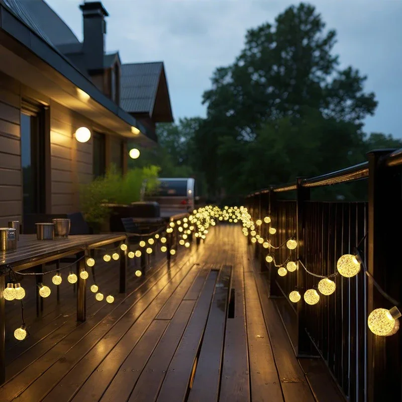 Solar ball String Lights Outside Waterproof Crystal Globe Lights with 8 Modes for Garden Tree Patio Party Christmas Decorations