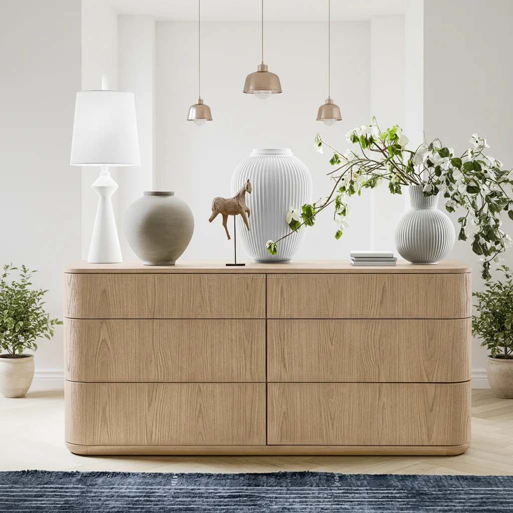Modern Luxury Solid Wood Oak Whitewashed 6-Drawer Dresser Storage Antique Bedroom Furniture