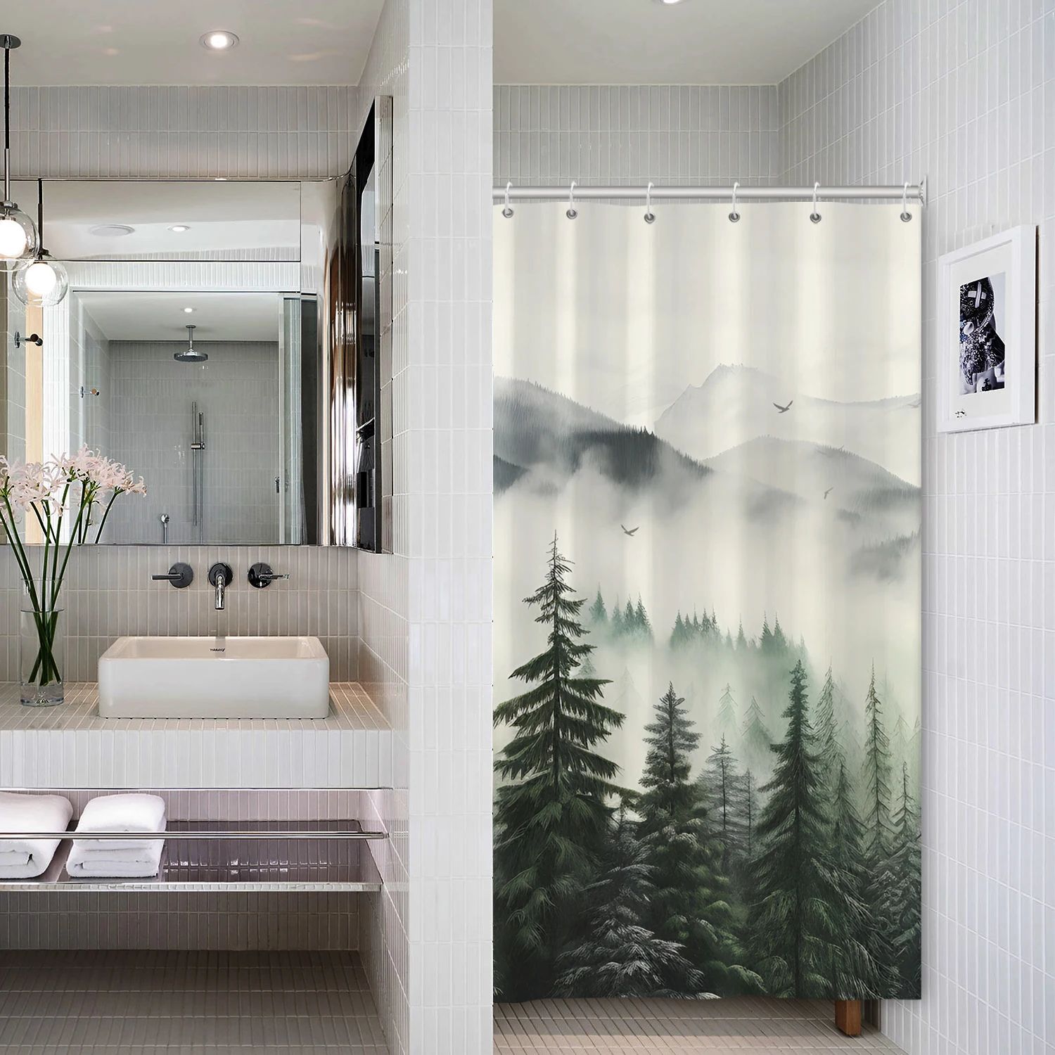 Shower Curtains For Small Bathrooms Natural Graffiti Irregular Pattern Bathroom Partitions Custom Size 3D Printed Shower Curtain