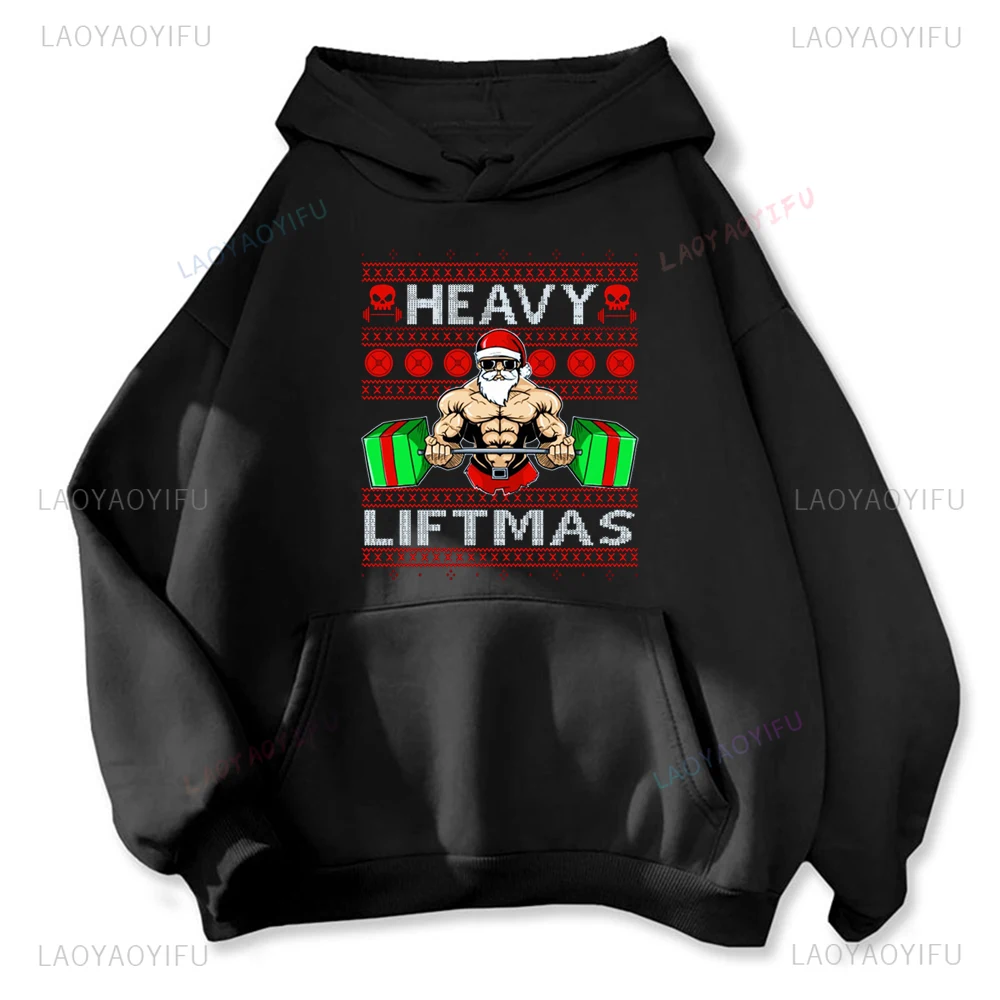 Heavy Lift Santa Claus GYM Weightlifting Graphic Merry Christmas Couple Hoodies Warmth Sweatshirts Fashion Y2k Hooded Sweatshirt