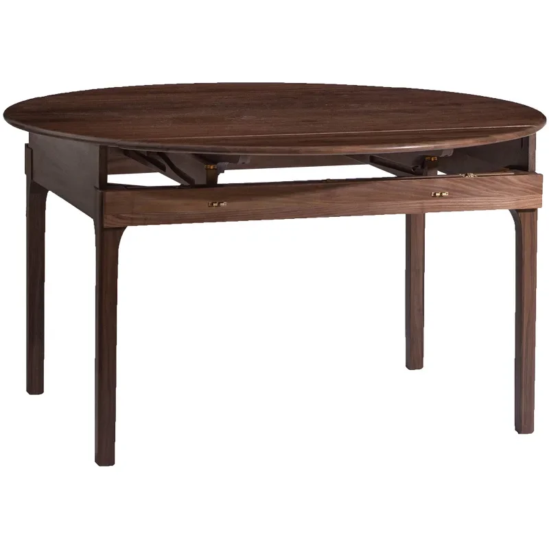 Solid wood folding dining table, black walnut small apartment, Nordic simple dining table for home use, retractable round table