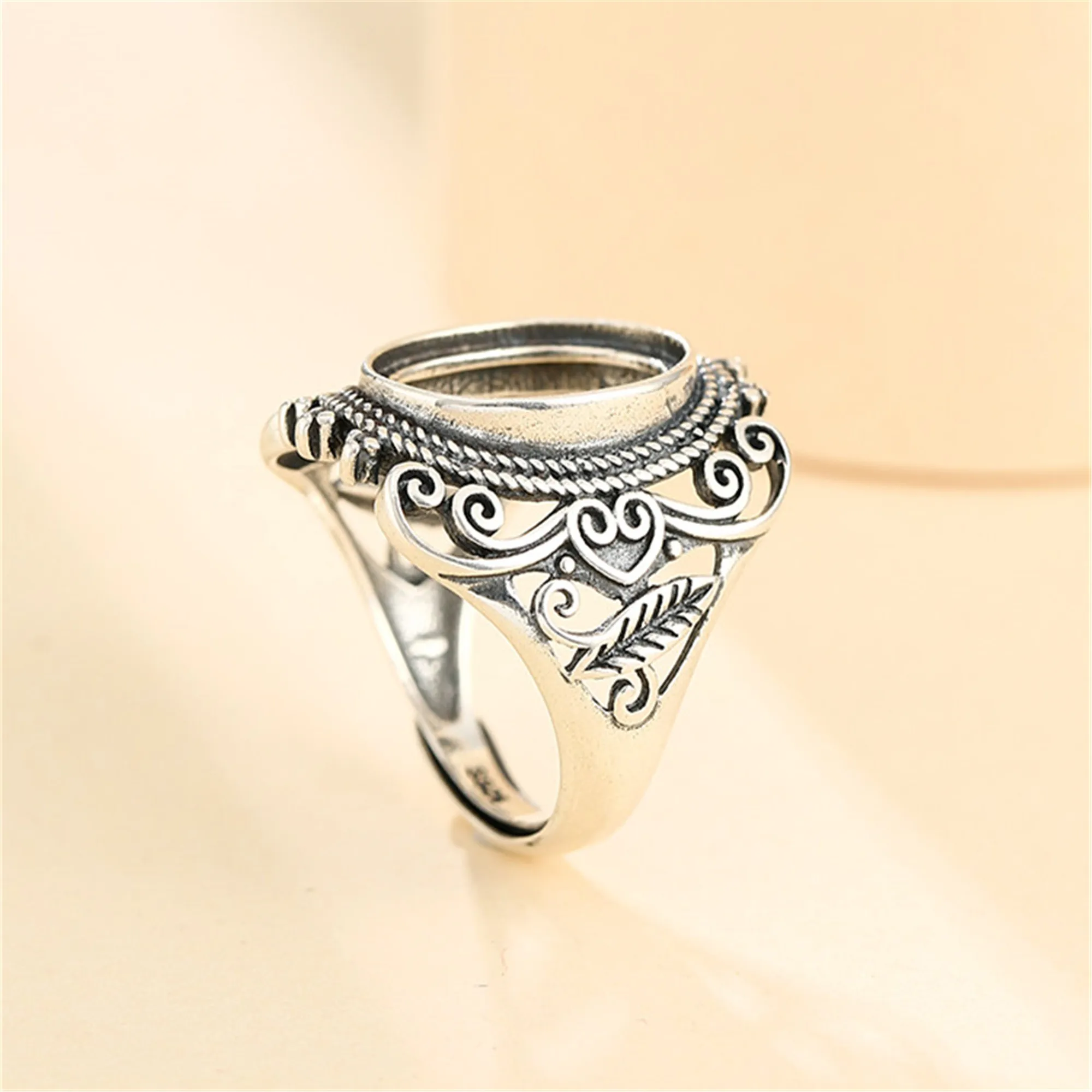 

Ring Setting for 10x14mm Oval Cabochons Antique Style Ring Blank Thai Sterling Silver Adjustable Ring Base SR0071