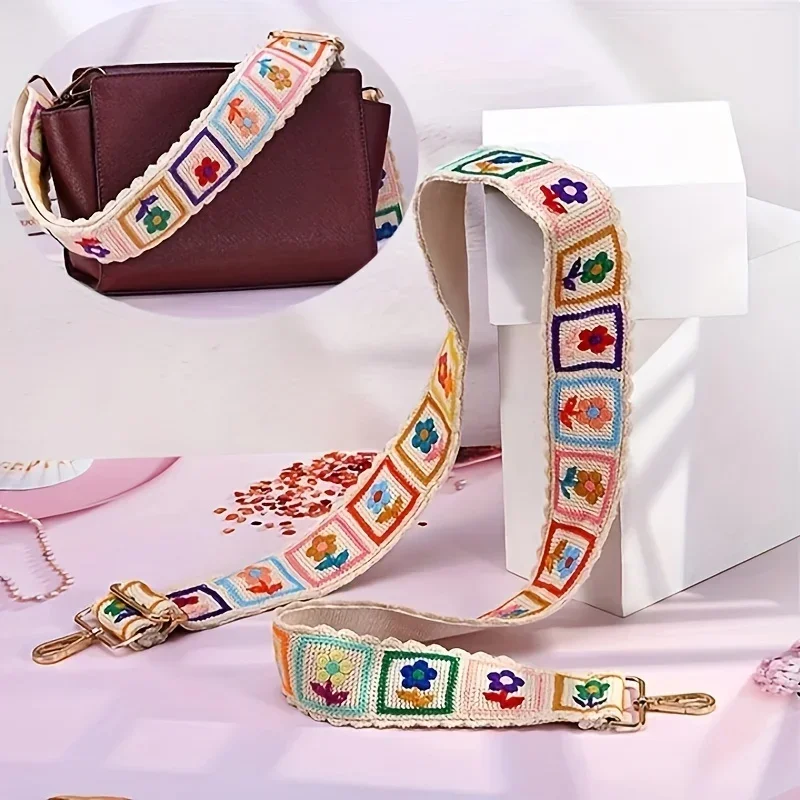 Retro 75-135cm Long 50mm Wide Ethnic Lace Bag with Bohemian adjustable wide shoulder strap Colorful Guitar Strap For Handbag