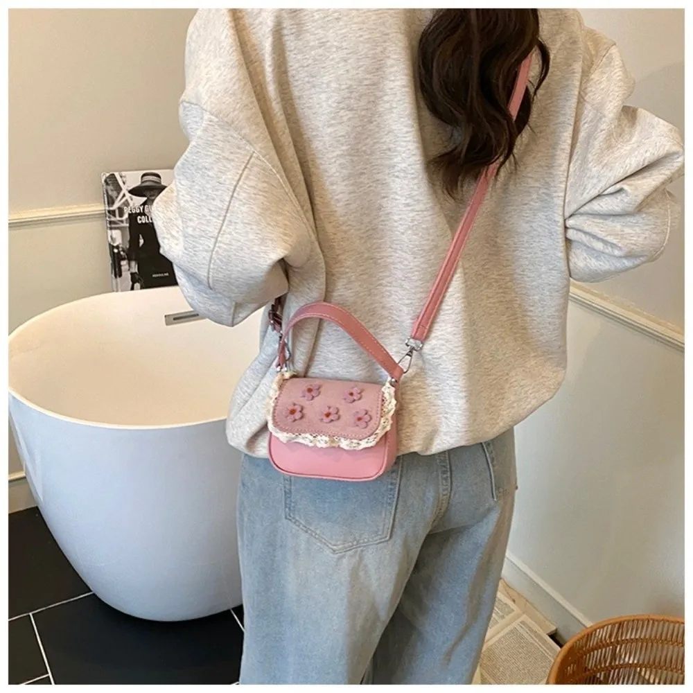 Flower Lace Decor Mini Handbag Delicate Design Mini Size Shoulder Bag Small Capacity Unique Design Girls Purse Daily Outing