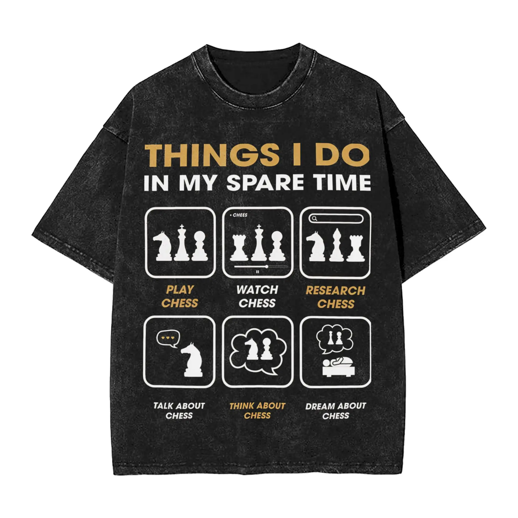 Things I Do In My Spare Time Chess Player Washed T Shirts Streetwear  Vintage T-Shirt  Tees Men Women Harajuku Summer