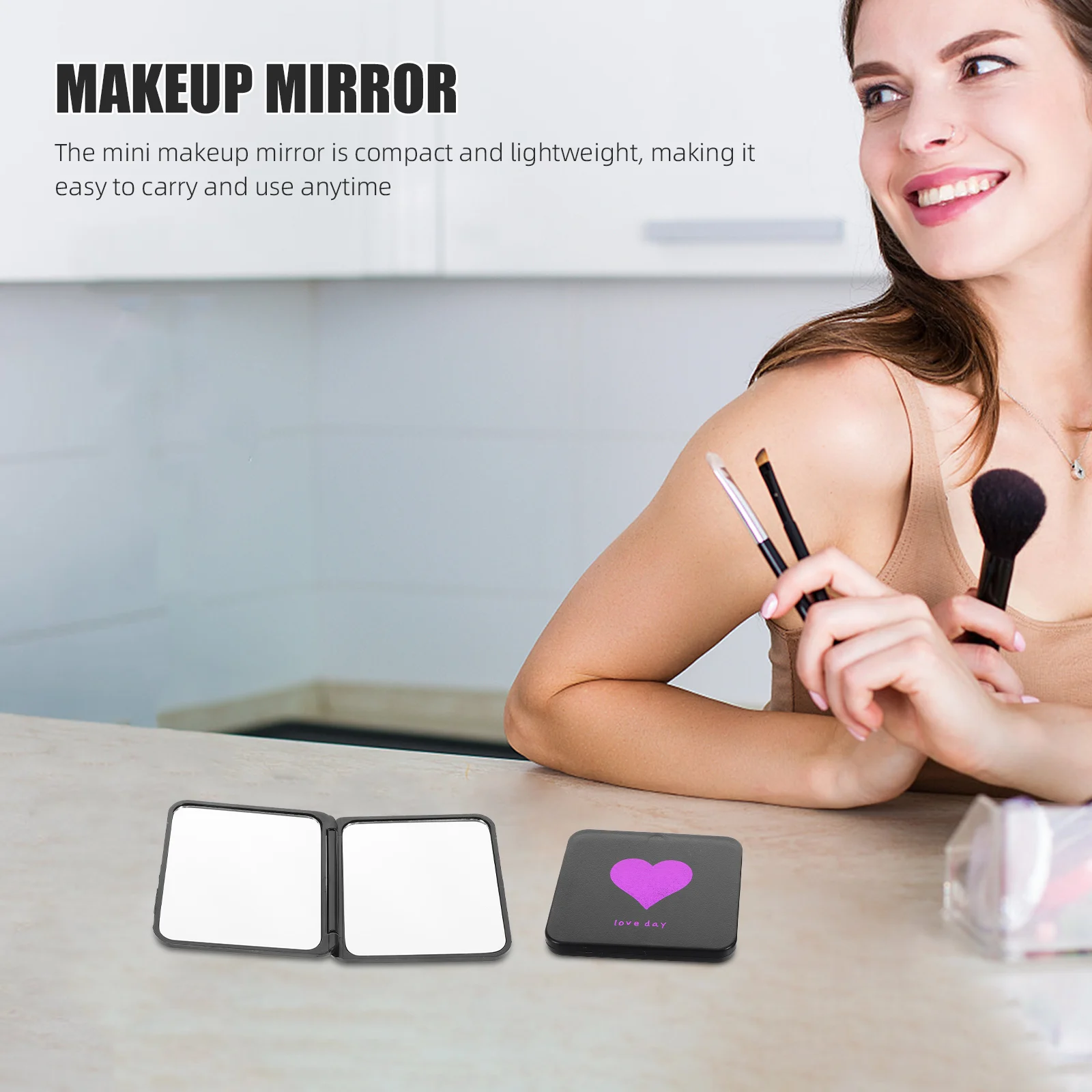 Mini specchio per trucco portatile da 2 pezzi, pieghevole, bifacciale, compatto, da viaggio, per touch up in viaggio e toelettatura quotidiana