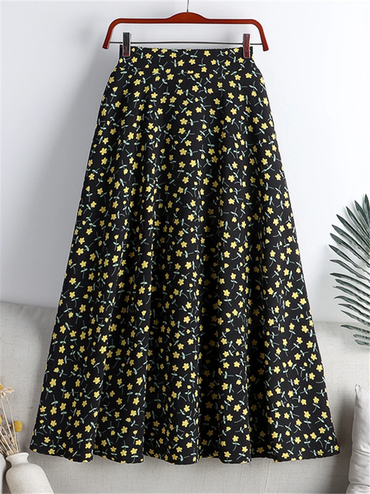 REALEFT New Stylish Floral Printed Tulle Mi-long Women Skirts High Waist Loose Female Umbrella Skirts Ladies Spring Summer