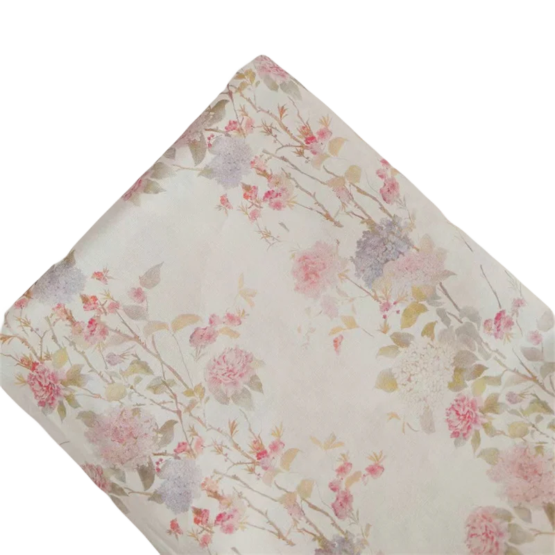 Pure Cotton Digital Printing Fabric, Cute Pink Striped Floral Fabric, Children's Clothing, Women's Dress, 145cm