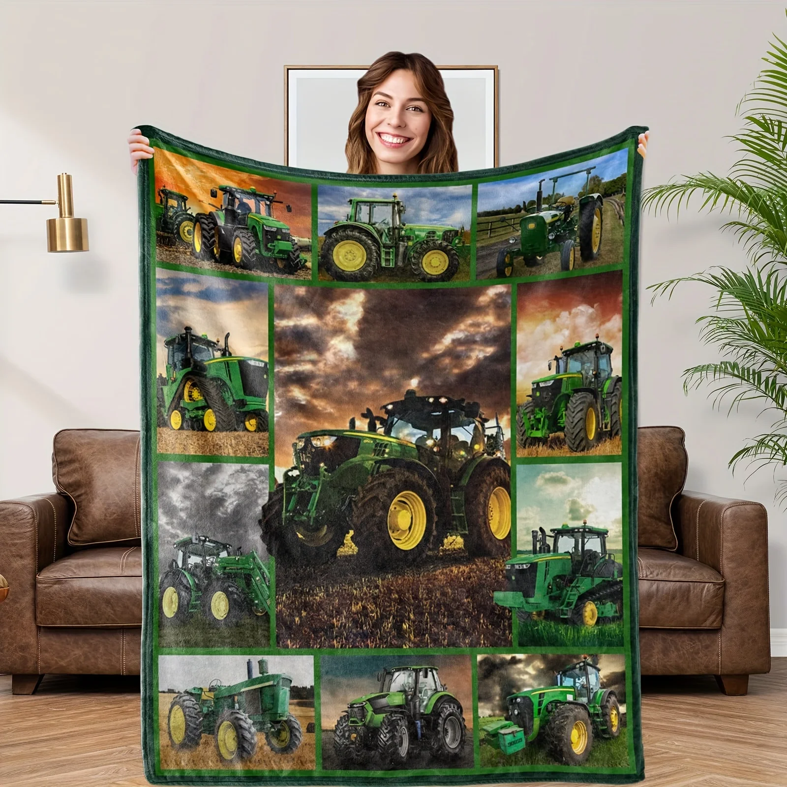 นุ่มสบายสีเขียวผ้าห่มรถแทรกเตอร์สําหรับชาย Excavator Plush ผ้าห่มสําหรับรถบรรทุกรถเด็กของขวัญ Fluffy ผ้าห่ม