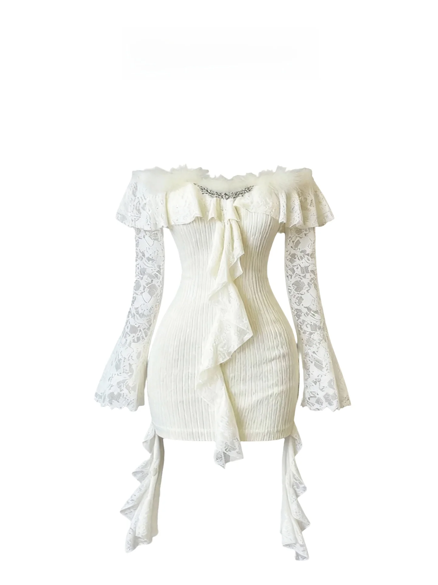 

Ele Lace One oulder Dr Women's Autumn Winter Slim Fit Inner Wear Butt Covering Skirt HEZA plus Size Ladies Dr