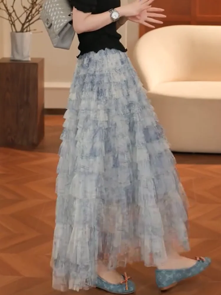 

Elegant Ombre Tulle Half Skirt Women's High Waist Slimming Atmosphere Fashionable Versatile Summer 2025 New Cake Skirt