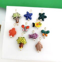 Tree Sea Star Finsh Ceramics Pendant Butterfly Turtle Charm Handmade Necklace Stainless Steel PVD Imitation Pearl Wholesale