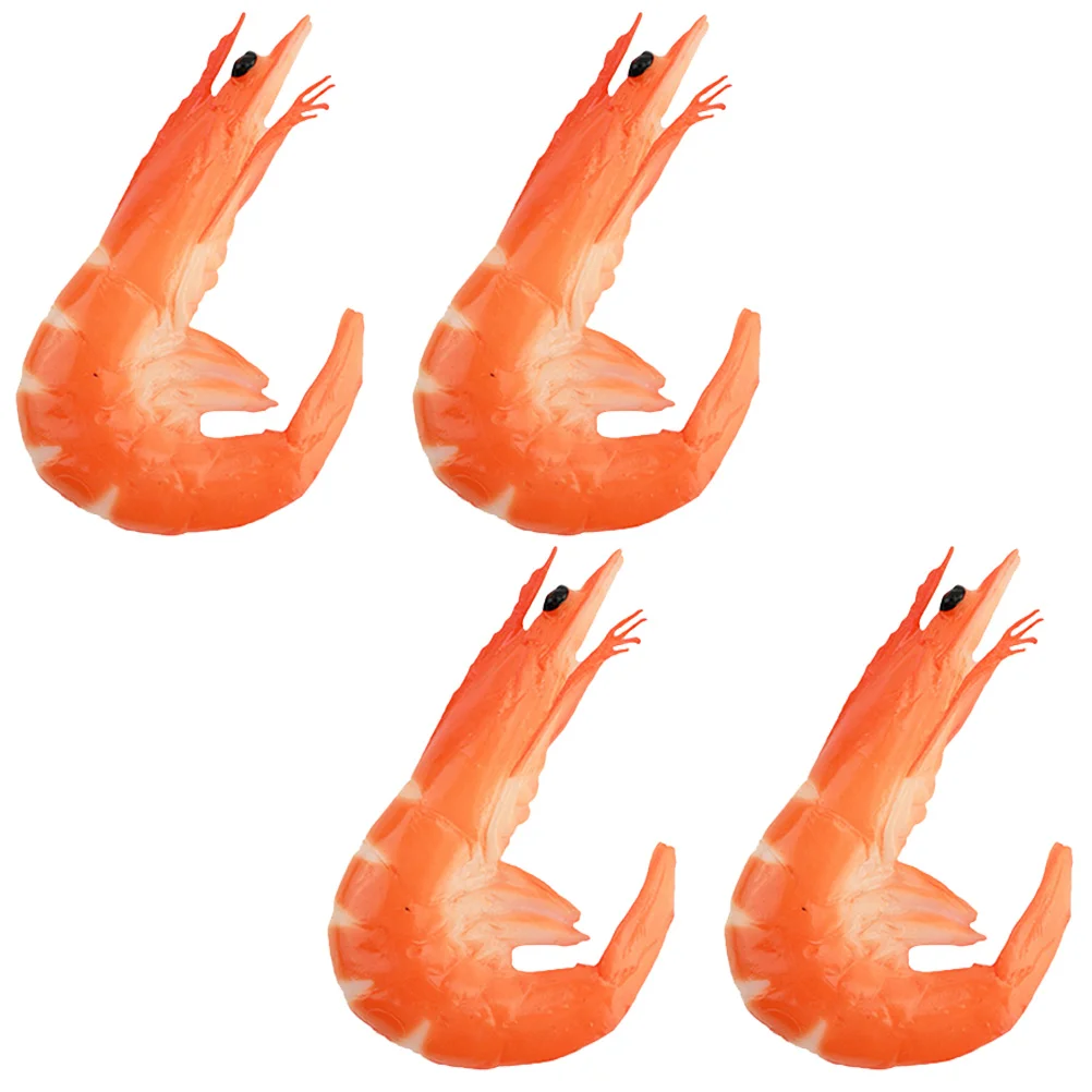 4 Pcs Shrimp Models Artificial Decor Fake Food Toy Photo Props Decorate Realistic