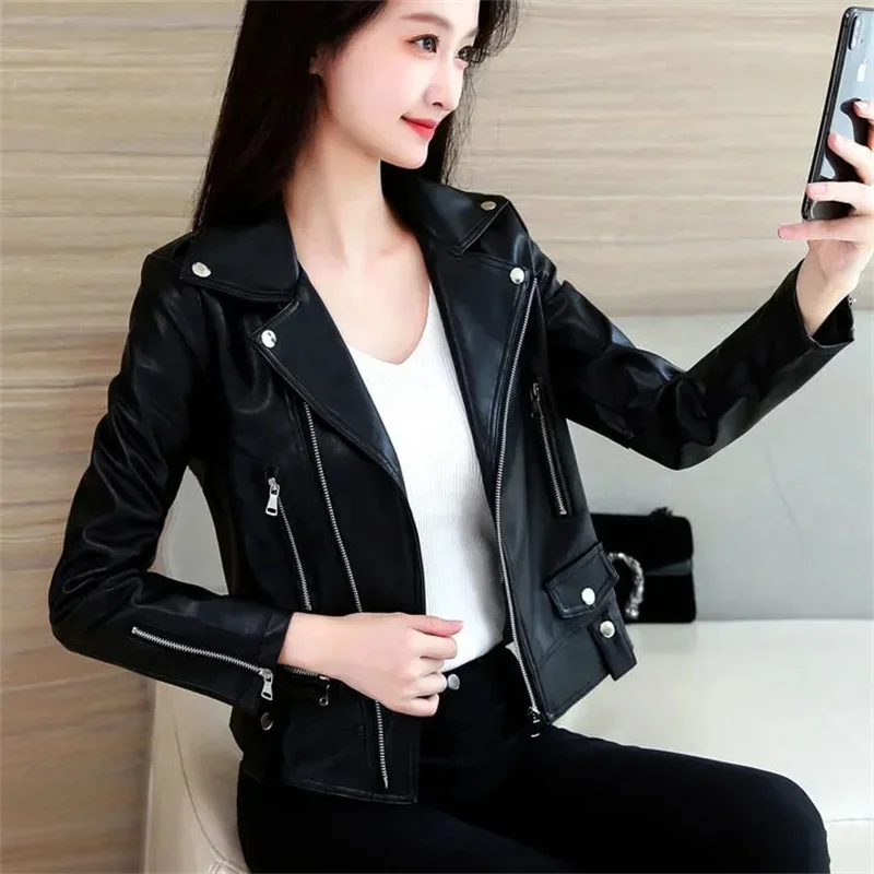 2023 Spring Autumn New All-match Faux Leather Women Jacket Brand Designer Jackets for Ladies Female Chic Slim Women\'s Coats