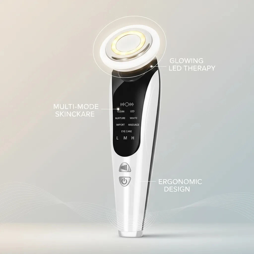 EMS Gezichtsmassager Gezichtsschoonheidsinstrument met geïnduceerde trillingen en warm kompres Gezichtsverzorgingstool 7-in-1 LED-lichttherapie