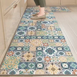 Kitchen Pvc Carpet Non-slip Floor Mat Leather Waterproof Mats American Retro Pattern Home Decoration Rug Vinylic Carpets 주방 카펫