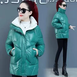 2025Winter New Down Cotton Coat Women's Mid Length Cotton Coat Korean Thicken Outwear Hooded Outcoat Parkas Female Puffer Jacket