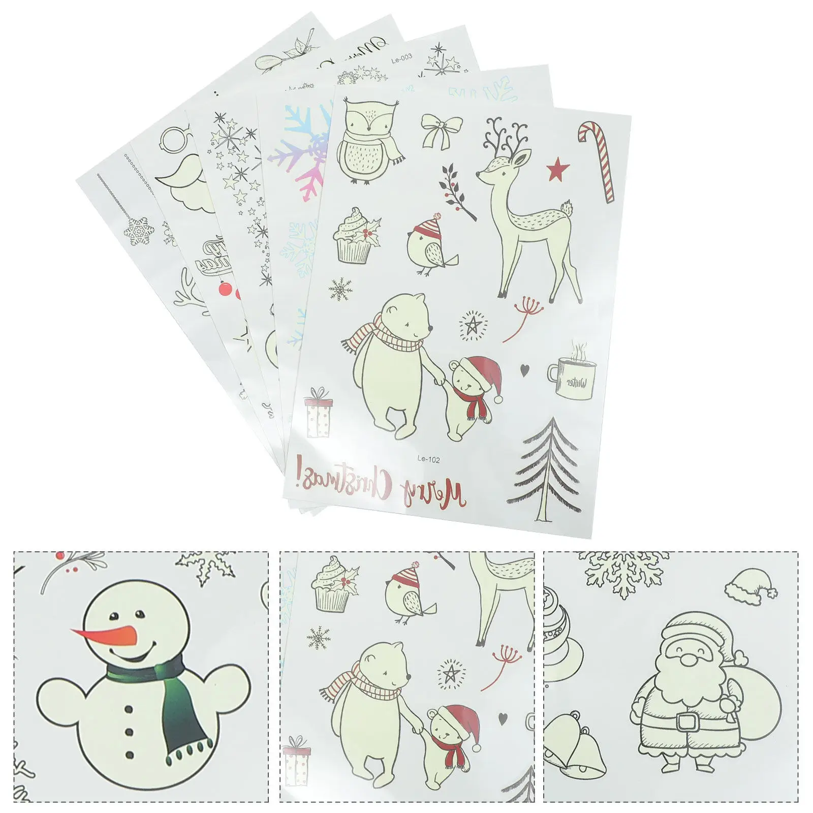 

5Sheets Luminous Waterproof Temporary Tattoos Stickers Christmas Cartoon Kids Party Supplies Gifts Decals Safe Skin