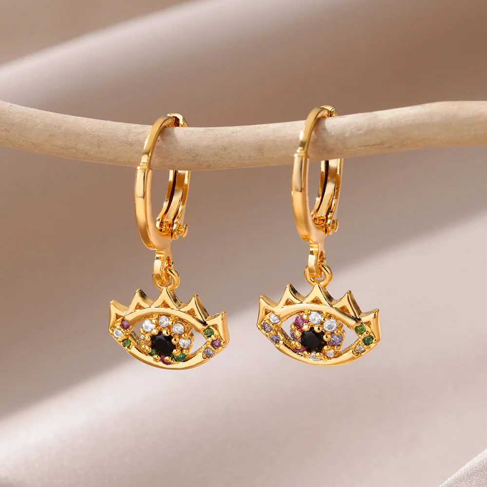 New in Zircon Evil Eye Earrings For Women Gold Color Stainelss Steel Earring Wedding Aesthetic Vintage Jewelry Gift brincos