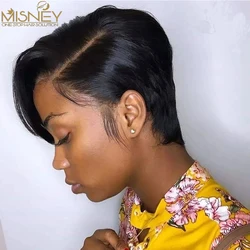 Perruque Bob Pixie Cut Brésilienne Naturelle Remy, Cheveux Lisses, 13x1 T, Bon Marché, pour Femme