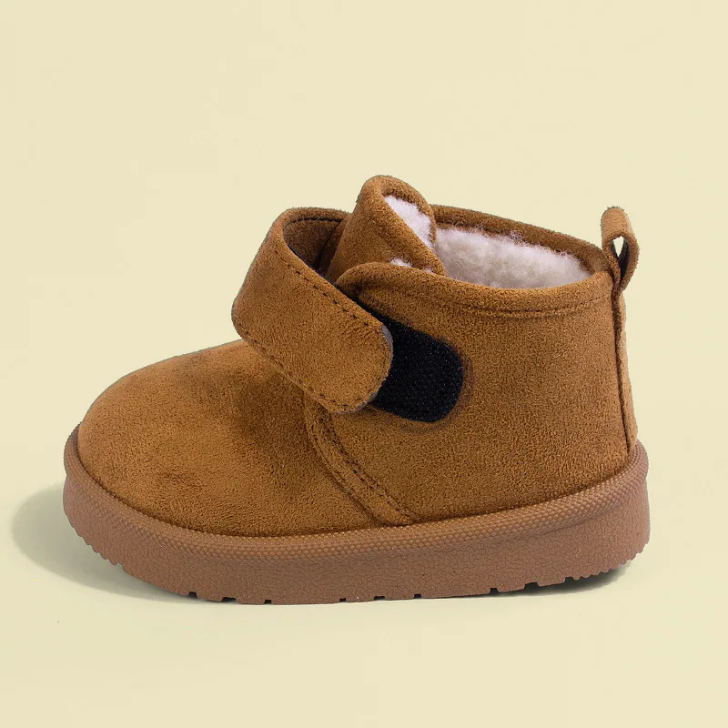 أحذية الثلوج الخارجية للأولاد والبنات، أحذية شتوية دافئة مضادة للانزلاق باللون البيج والأسود للأطفال