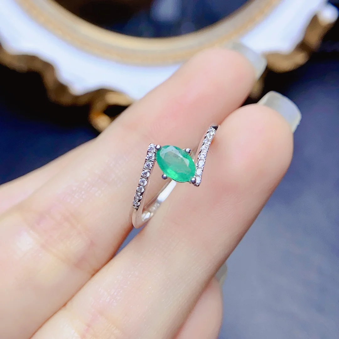 

3*5mm Natural Emerald Ring Simple Design S925 Sterling Silver With Certificate Fashion Fine Charm Wedding Jewelry for Women FS