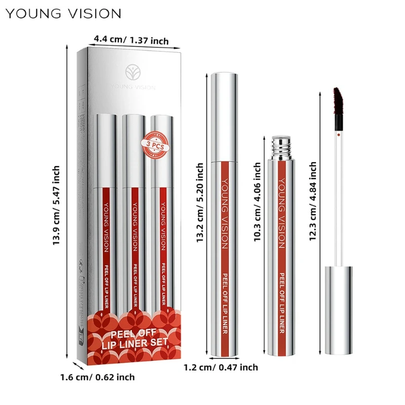 Delineador de labios rasgado de 3 piezas: mate, sin manchas y a prueba de enganches para una aplicación suave