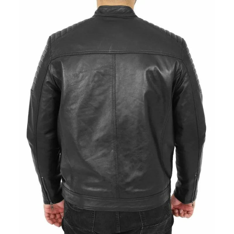 Men's Genuine Lambskin 100% Leather Jacket Biker Motorcycle Designer Black