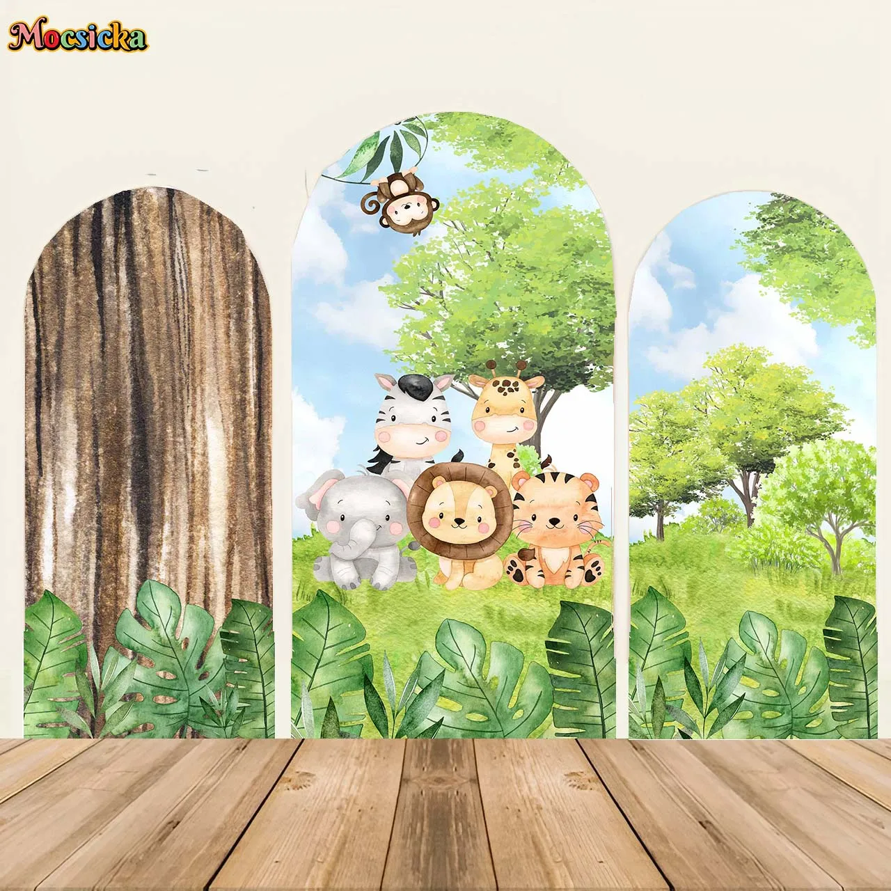 

Mocsicka 2-Sided Arch Backdrops Jungle Animals Kids Birthday Party Decor Background Safari Boy Baby Shower Backdrop Studio Props