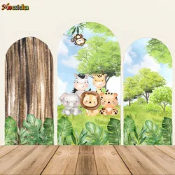 Mocsicka 2-Sided Arch Backdrops Jungle Animals Kids Birthday Party Decor Background Safari Boy Baby Shower Backdrop Studio Props