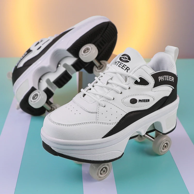 Deformation Shoes Roller Sneakers With 4 Wheels Skates Adult Kids Runaway Parkour Wheels Shoes For Women Men Youth Sport Shoes