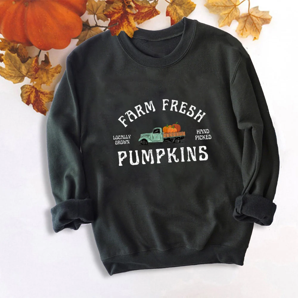 Farm Fresh Pumpkins Fall Women Sweatshirt Thanksgiving Sweater Fall Pumpkin Tee Autumn Halloween Women Sweater Outfits