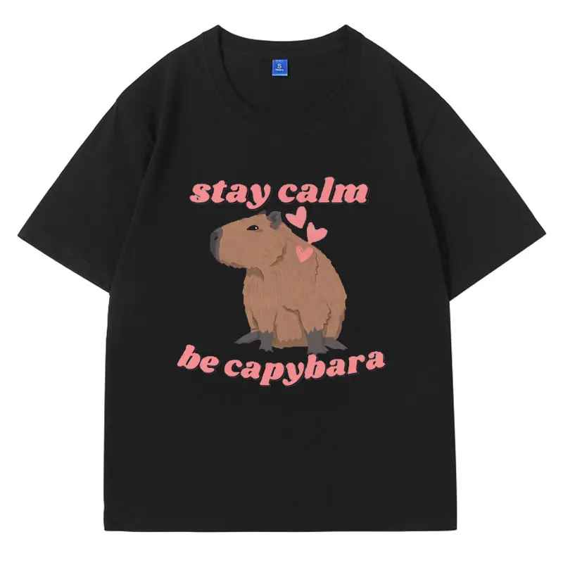 

Stay Calm Be Capybara Funny T Shirt Men Women Cartoon Great Gift for Friends T-shirt Girls Fashion Casual Oversized Retro Tshirt