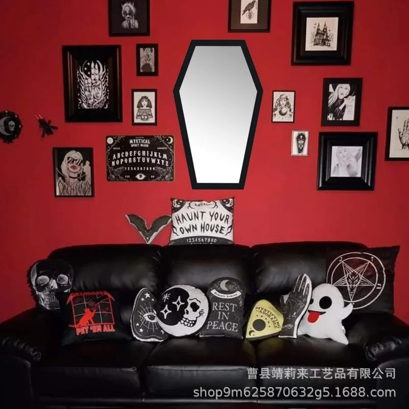 Gothic Wooden Wall Mirror Household Wooden Coffin Mirror Living Room Decorative  Halloween Wooden Wall - view 3
