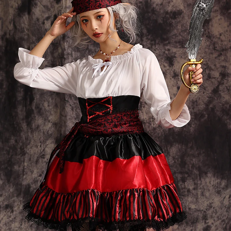 

Pirate Costume for Girls Women's plus Size Queen Pirate Outfit Stage Performance Red And Bla Classic Design Clothes