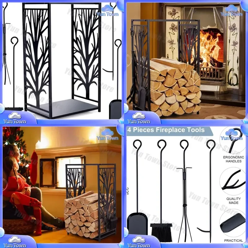 Wood Storage Rack Set for Firewood Storage with 4 Tools firewood rack outdoor wood holder log storage organizer for fireplace