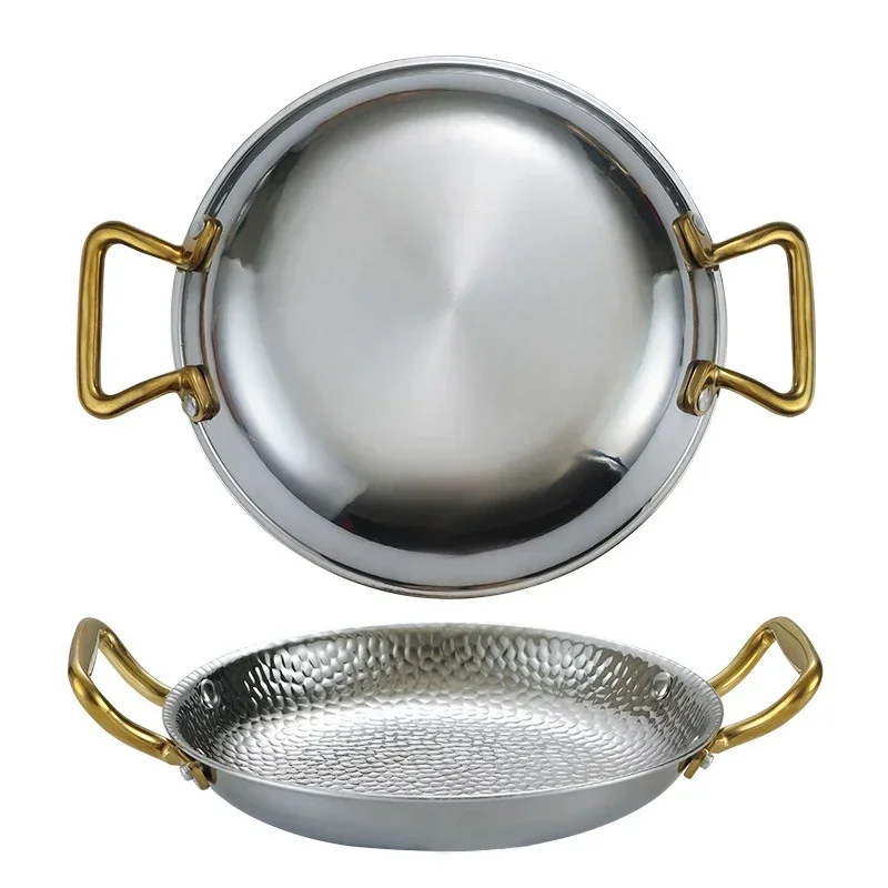 Olla de arroz de mariscos español de acero inoxidable 304, plato de cangrejo comercial, olla de arroz guisado de fondo plano, sartén de doble oreja
