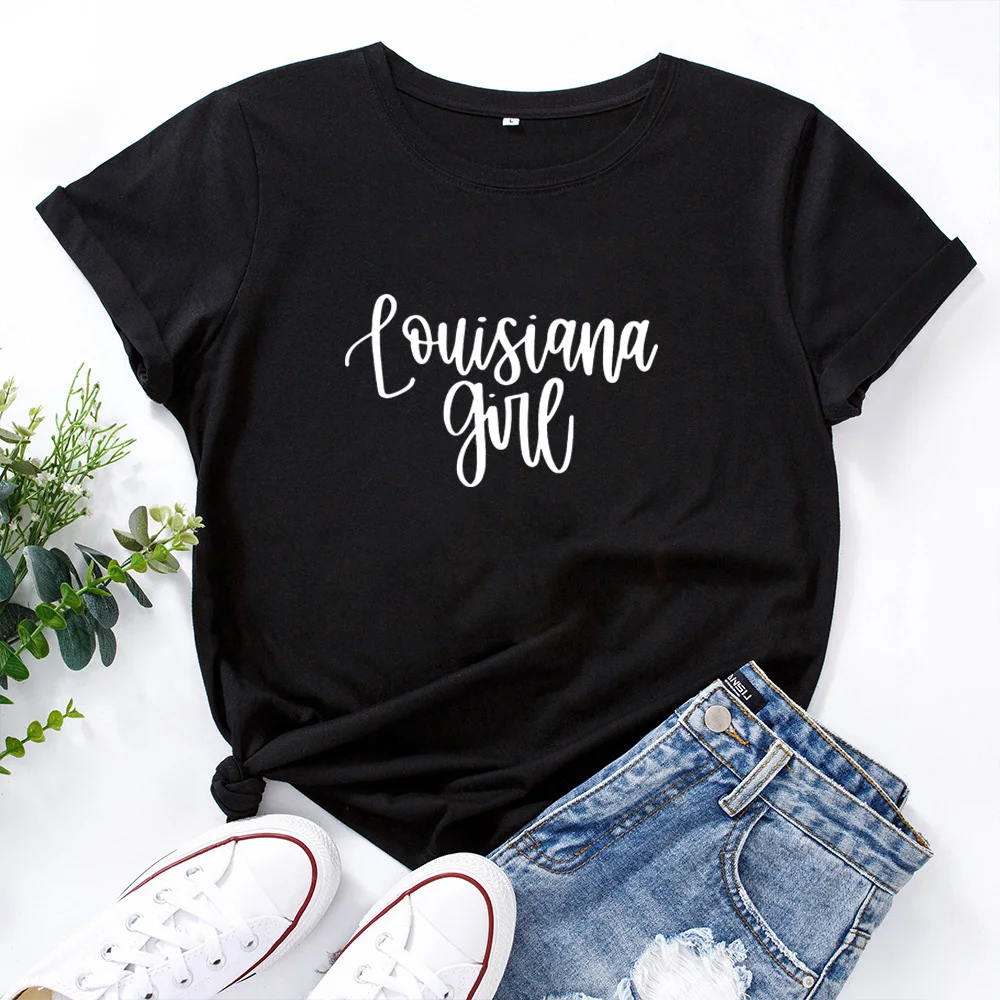 

Black White Letters Personalized Camisetas Mujer Louisiana Give T Shirts Women O-neck Casual Cotton Short-sleeved Tshirt