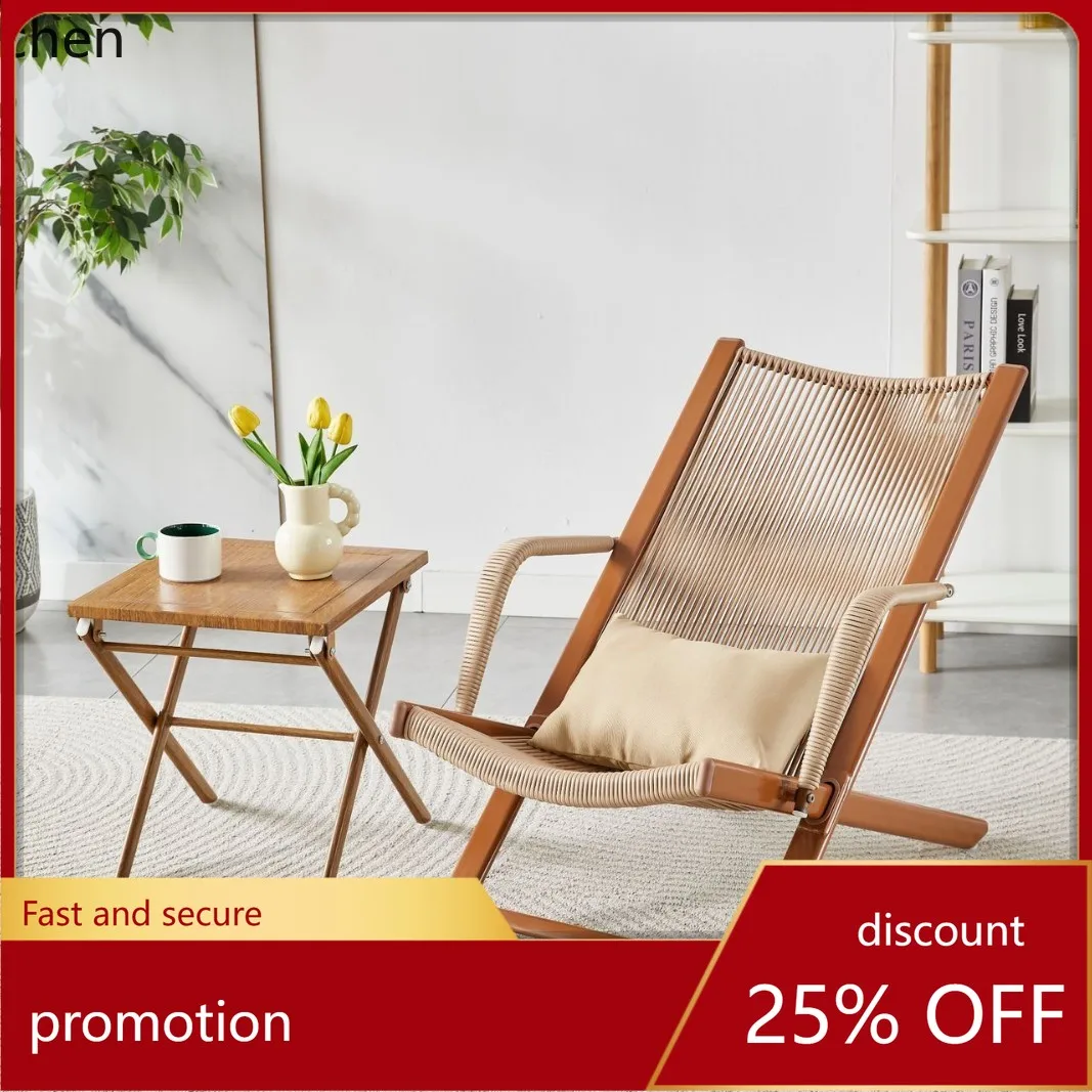 

HXL Household Leisure Woven Rattan Lounge Chair, Woven Rattan Table and Chair Three-Piece Set, Reclining Chair