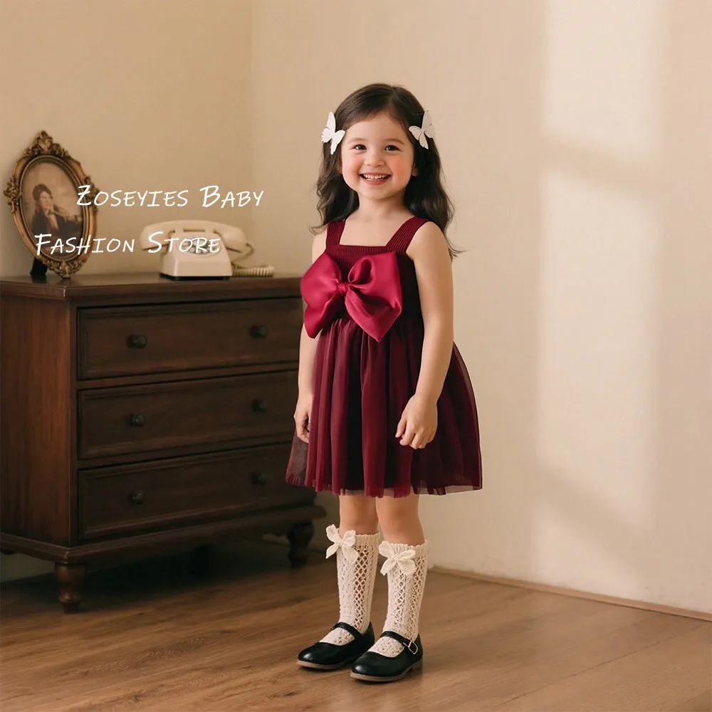 Mädchen Kleid Sommer Einfarbig Bogen Mesh Strap Baby Mädchen Kleid Nette Mädchen Prinzessin Kleid Baby Mädchen Kleidung ﻿